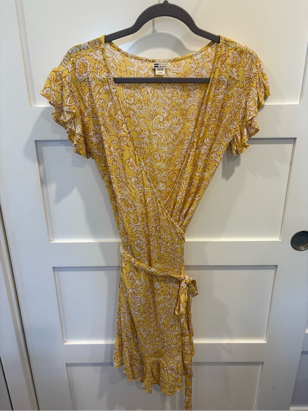 Billabong Yellow Floral Wrap Mini Dress